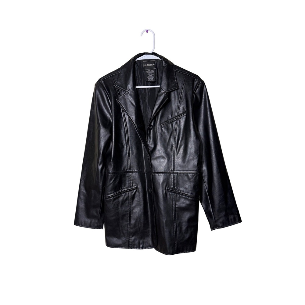 Outbrook Womens Black Faux Leather Blazer Jacket Size M Vintage Style
